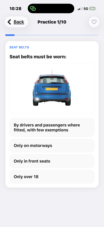 Practice question screen